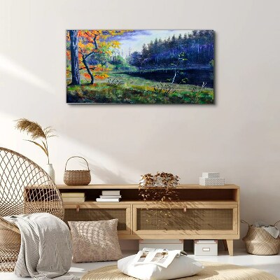 Autumn scenery by the lake Canvas Wall art