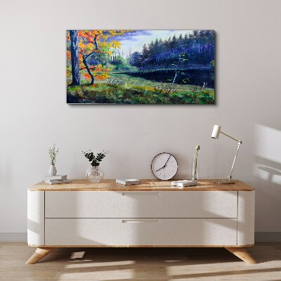 Autumn scenery by the lake Canvas Wall art