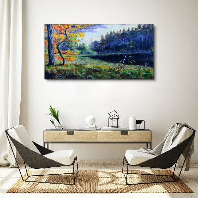 Autumn scenery by the lake Canvas Wall art