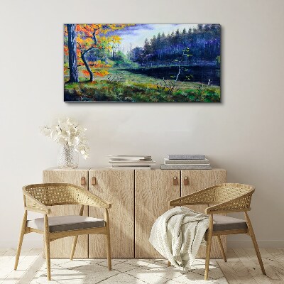 Autumn scenery by the lake Canvas Wall art