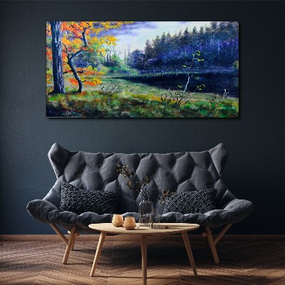 Autumn scenery by the lake Canvas Wall art