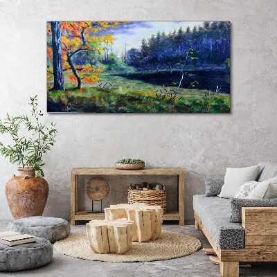 Autumn scenery by the lake Canvas Wall art