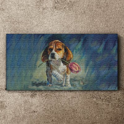 A dog with a rose against the sky Canvas Wall art