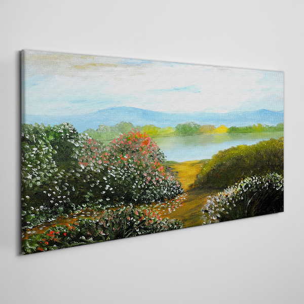Landscape with flowering bushes Canvas print