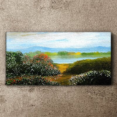 Landscape with flowering bushes Canvas print