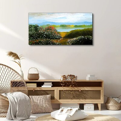Landscape with flowering bushes Canvas print