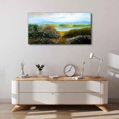 Landscape with flowering bushes Canvas print