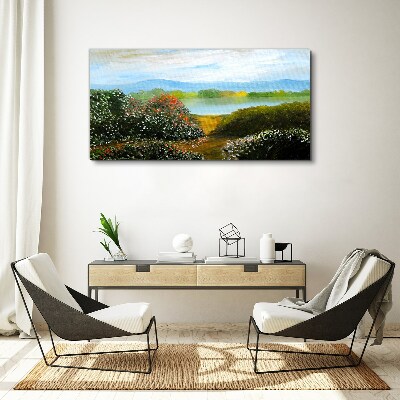 Landscape with flowering bushes Canvas print