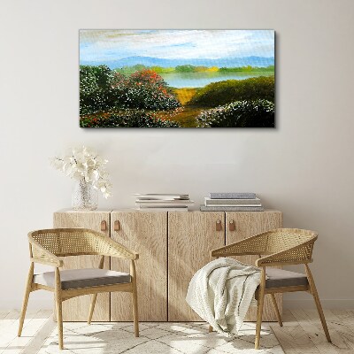 Landscape with flowering bushes Canvas print