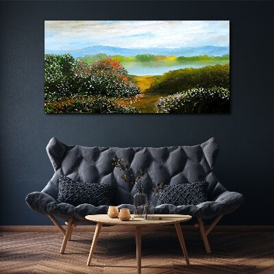 Landscape with flowering bushes Canvas print