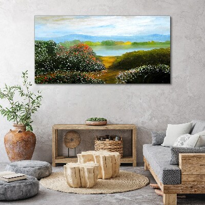 Landscape with flowering bushes Canvas print