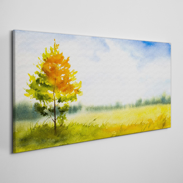 Golden autumn against the backdrop of a meadow Canvas Wall art