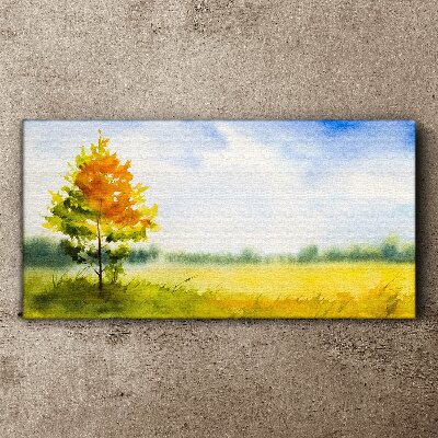 Golden autumn against the backdrop of a meadow Canvas Wall art