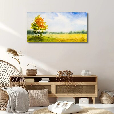Golden autumn against the backdrop of a meadow Canvas Wall art