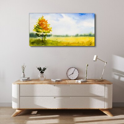 Golden autumn against the backdrop of a meadow Canvas Wall art