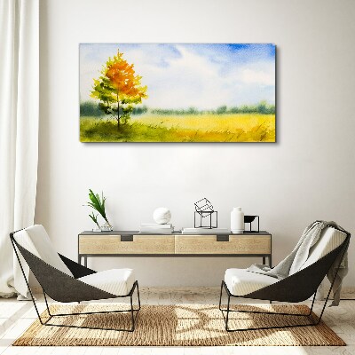 Golden autumn against the backdrop of a meadow Canvas Wall art