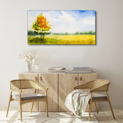 Golden autumn against the backdrop of a meadow Canvas Wall art