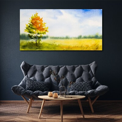 Golden autumn against the backdrop of a meadow Canvas Wall art