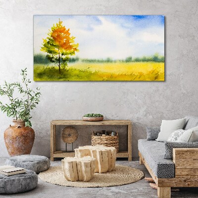 Golden autumn against the backdrop of a meadow Canvas Wall art