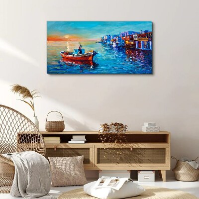 A quiet port in the setting sun Canvas print