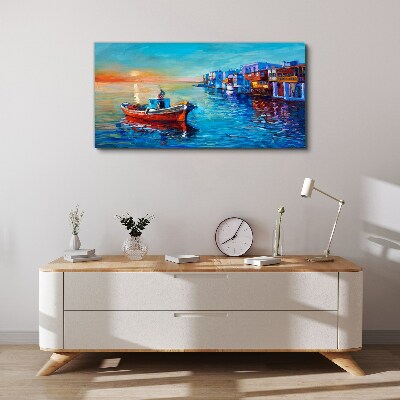 A quiet port in the setting sun Canvas print