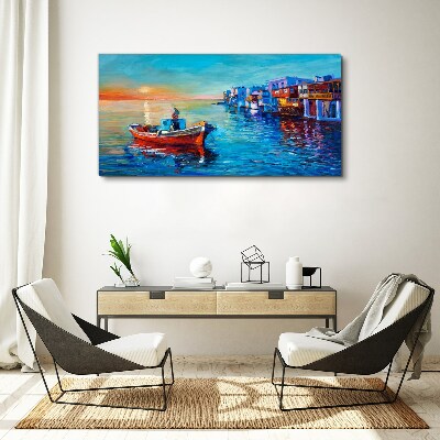 A quiet port in the setting sun Canvas print