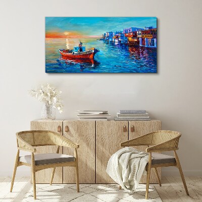 A quiet port in the setting sun Canvas print