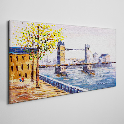 London Bridge with Autumn Trees Canvas Wall art