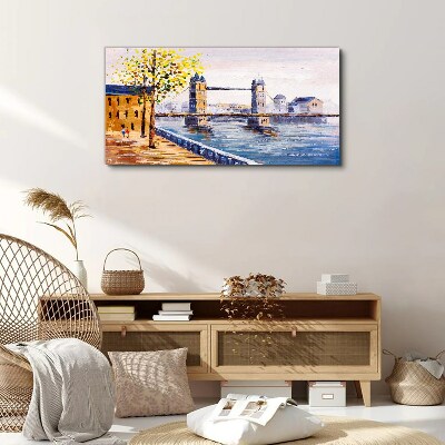 London Bridge with Autumn Trees Canvas Wall art