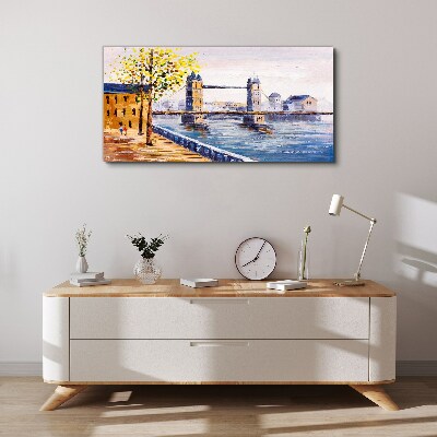 London Bridge with Autumn Trees Canvas Wall art