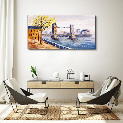 London Bridge with Autumn Trees Canvas Wall art