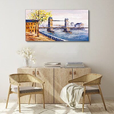 London Bridge with Autumn Trees Canvas Wall art