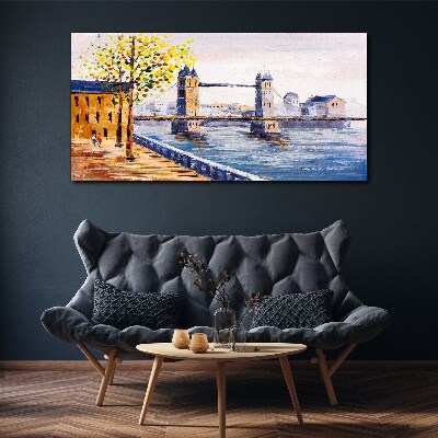 London Bridge with Autumn Trees Canvas Wall art