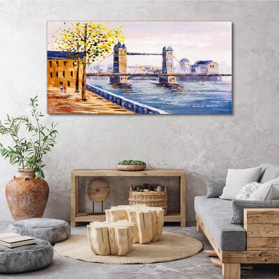 London Bridge with Autumn Trees Canvas Wall art