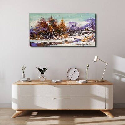 Winter landscape with a house in the forest Canvas Wall art