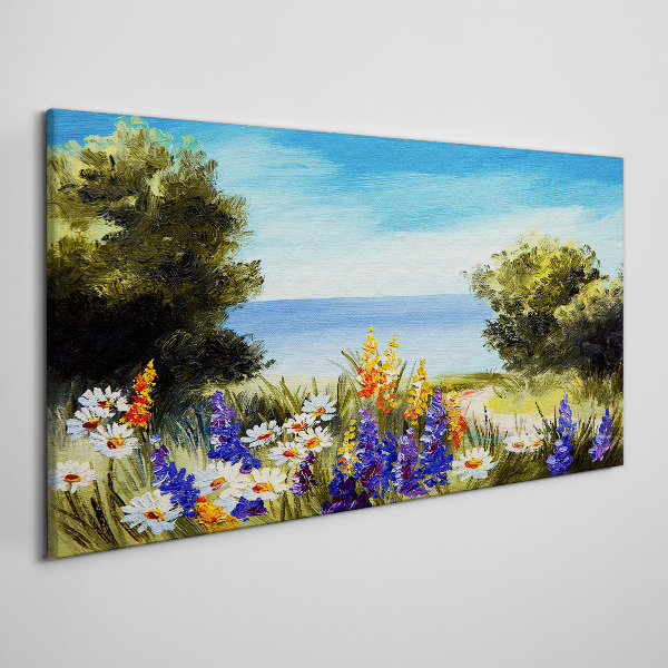 Landscape with flowers by the sea Canvas print