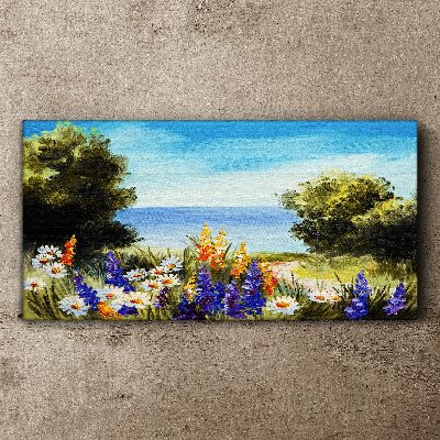 Landscape with flowers by the sea Canvas print