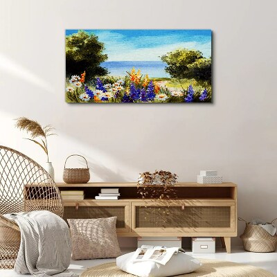 Landscape with flowers by the sea Canvas print