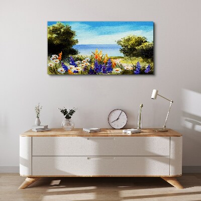 Landscape with flowers by the sea Canvas print