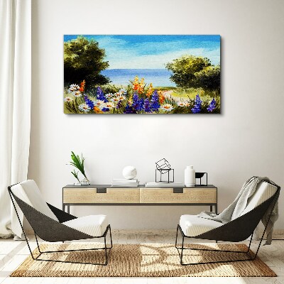 Landscape with flowers by the sea Canvas print