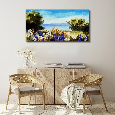 Landscape with flowers by the sea Canvas print