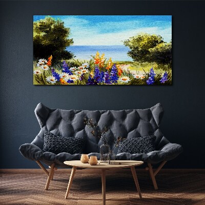 Landscape with flowers by the sea Canvas print