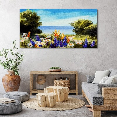 Landscape with flowers by the sea Canvas print