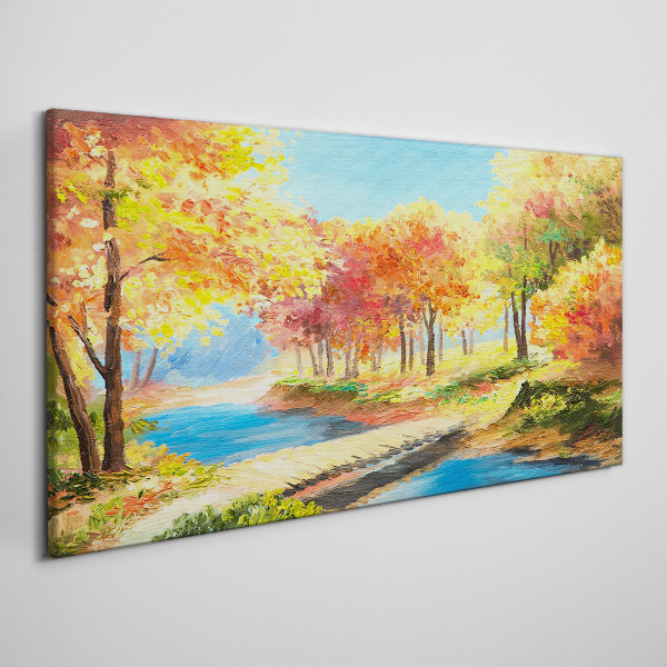 Autumn alley by the river Canvas print