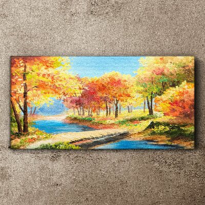 Autumn alley by the river Canvas print