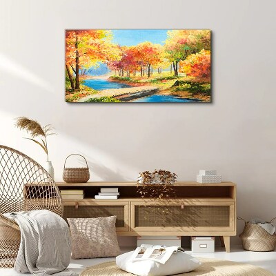 Autumn alley by the river Canvas print