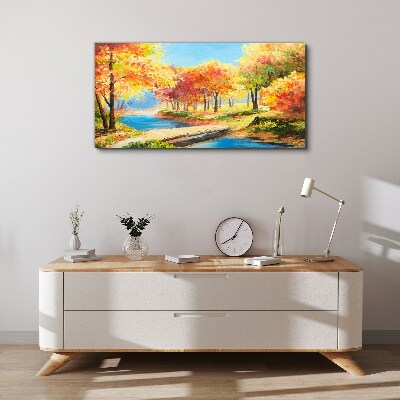 Autumn alley by the river Canvas print