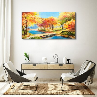 Autumn alley by the river Canvas print