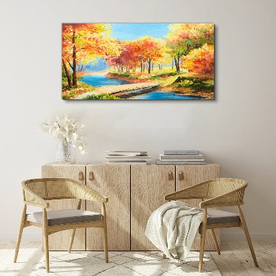 Autumn alley by the river Canvas print