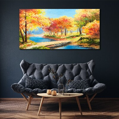 Autumn alley by the river Canvas print